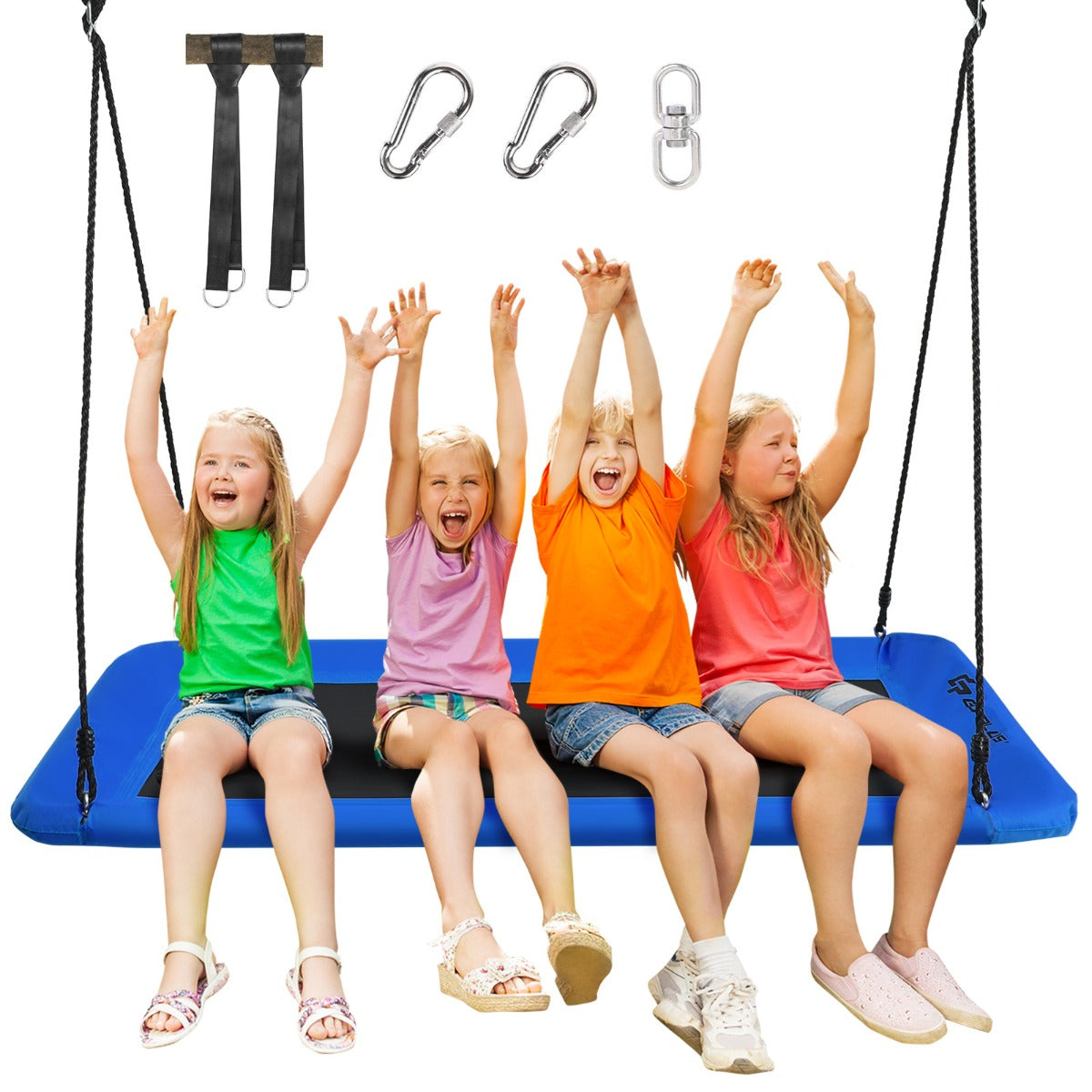 Kids Tree Swing Set | Adjustable Ropes in Green Navy & Colorful