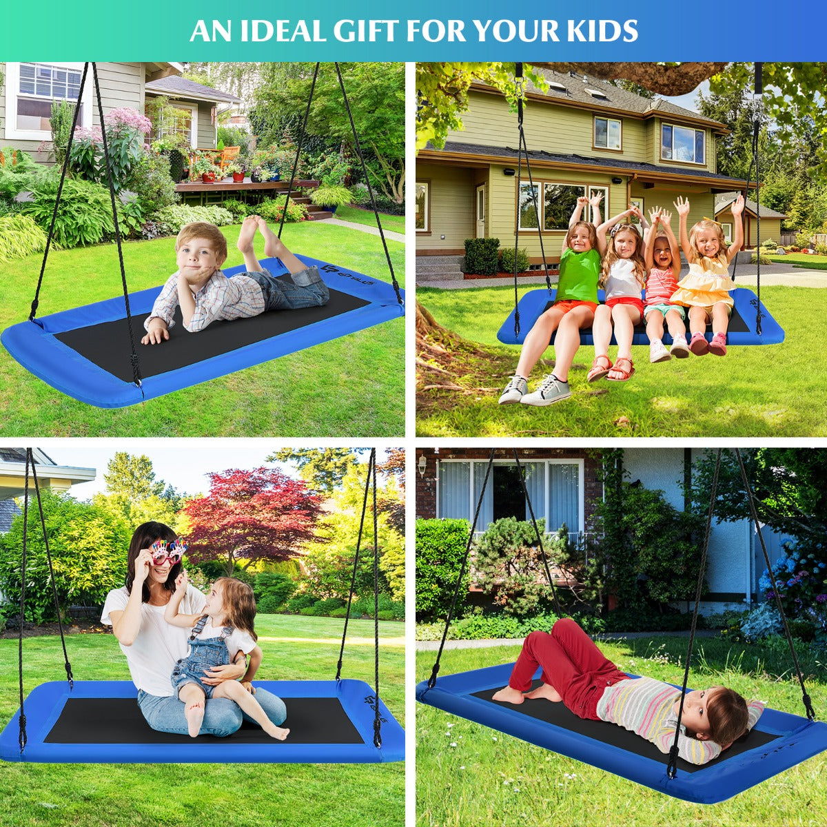 Kids Tree Swing Set | Adjustable Ropes in Green Navy & Colorful