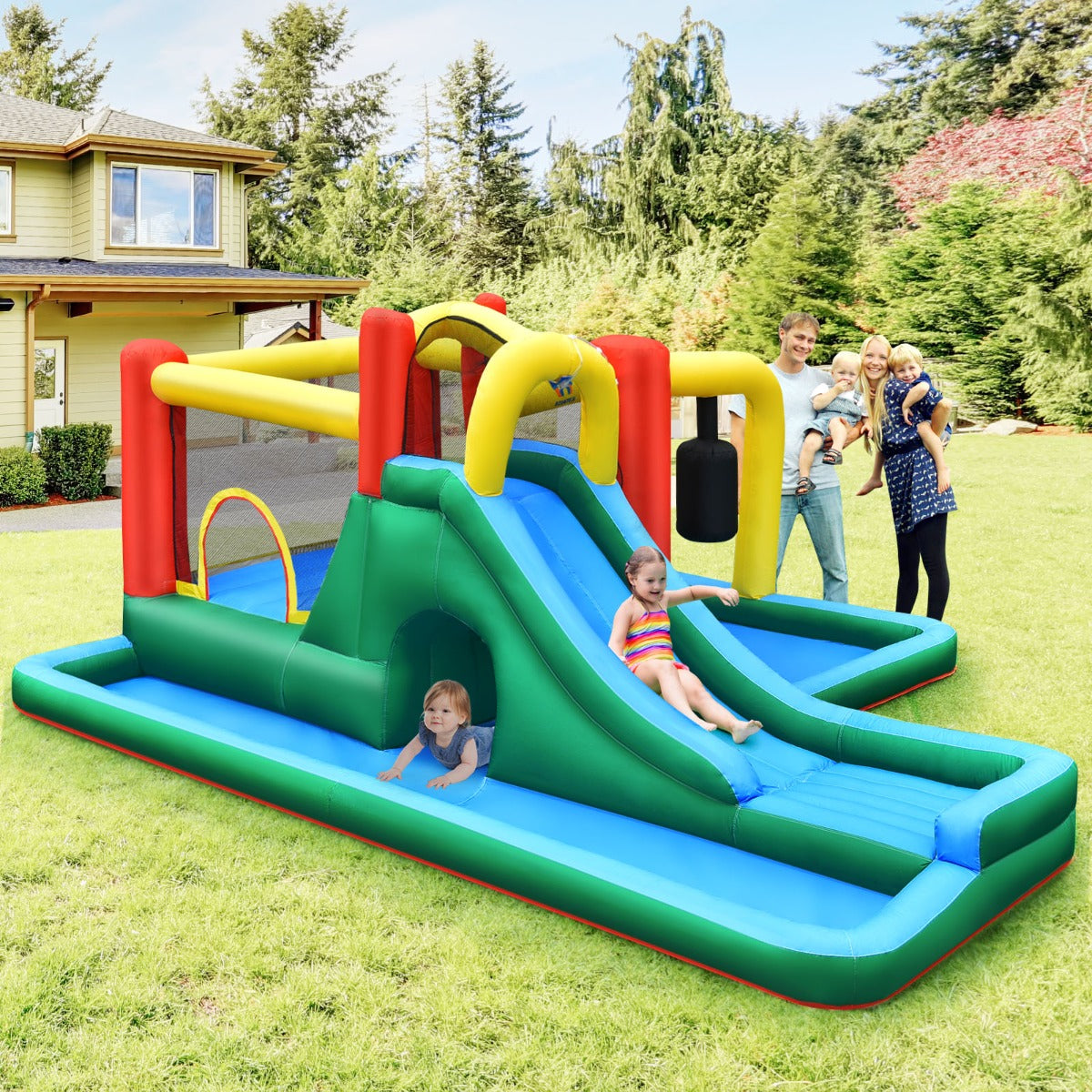 Inflatable Bounce House Water Slide for Kids with Multi-Play Areas - Home Fun for Children