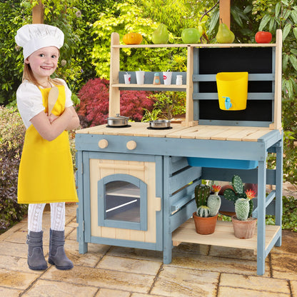 Costway 2-In-1 Outdoor Kids Play Kitchen and Grocery Store for 3-8 Years Old Toddlers