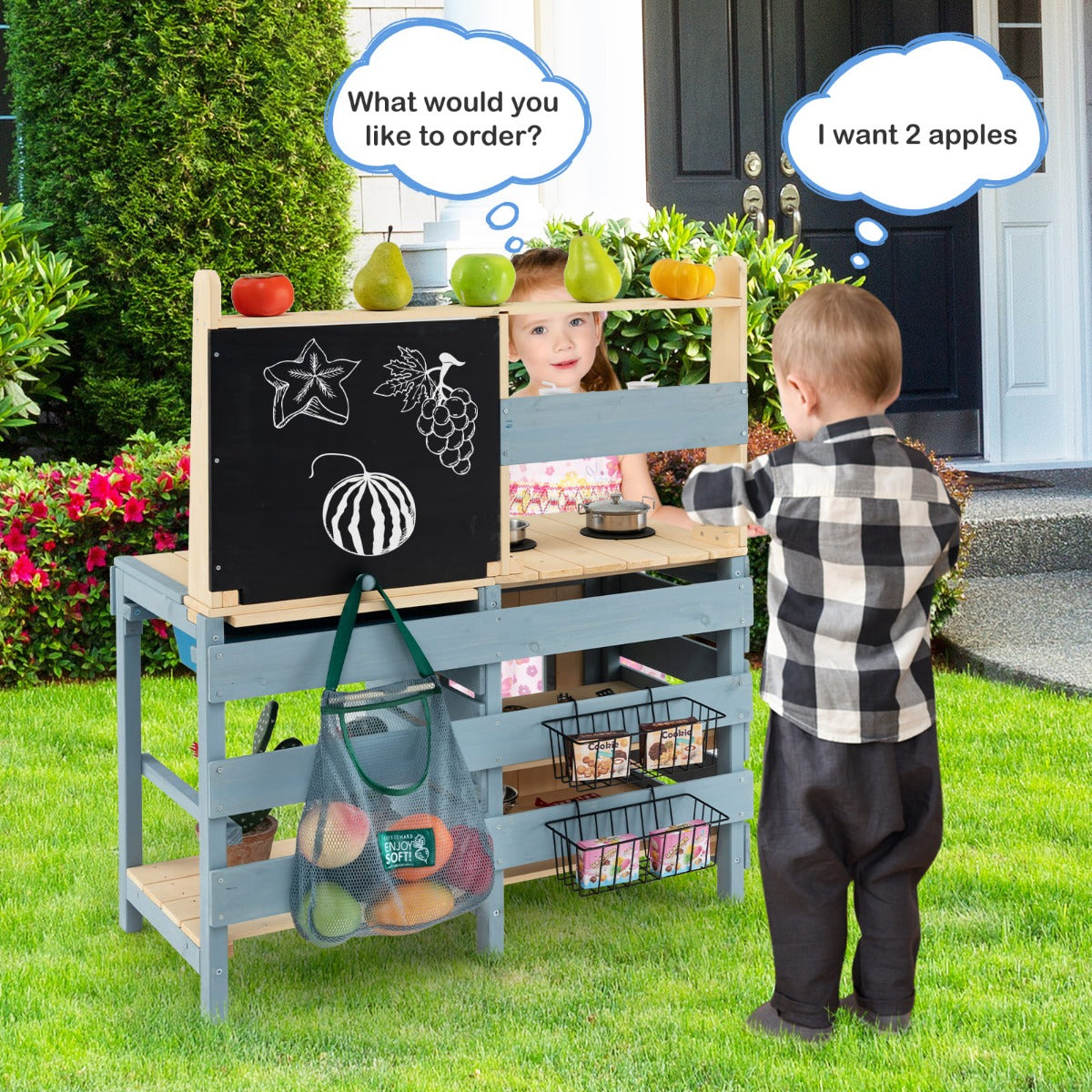 2 In 1 Kids Mud Kitchen & Grocery Store | Blue Fir Wood