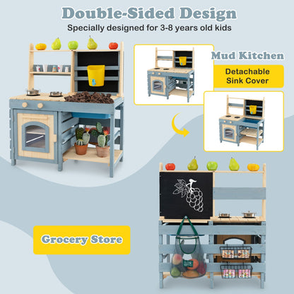 2 In 1 Kids Mud Kitchen & Grocery Store | Blue Fir Wood