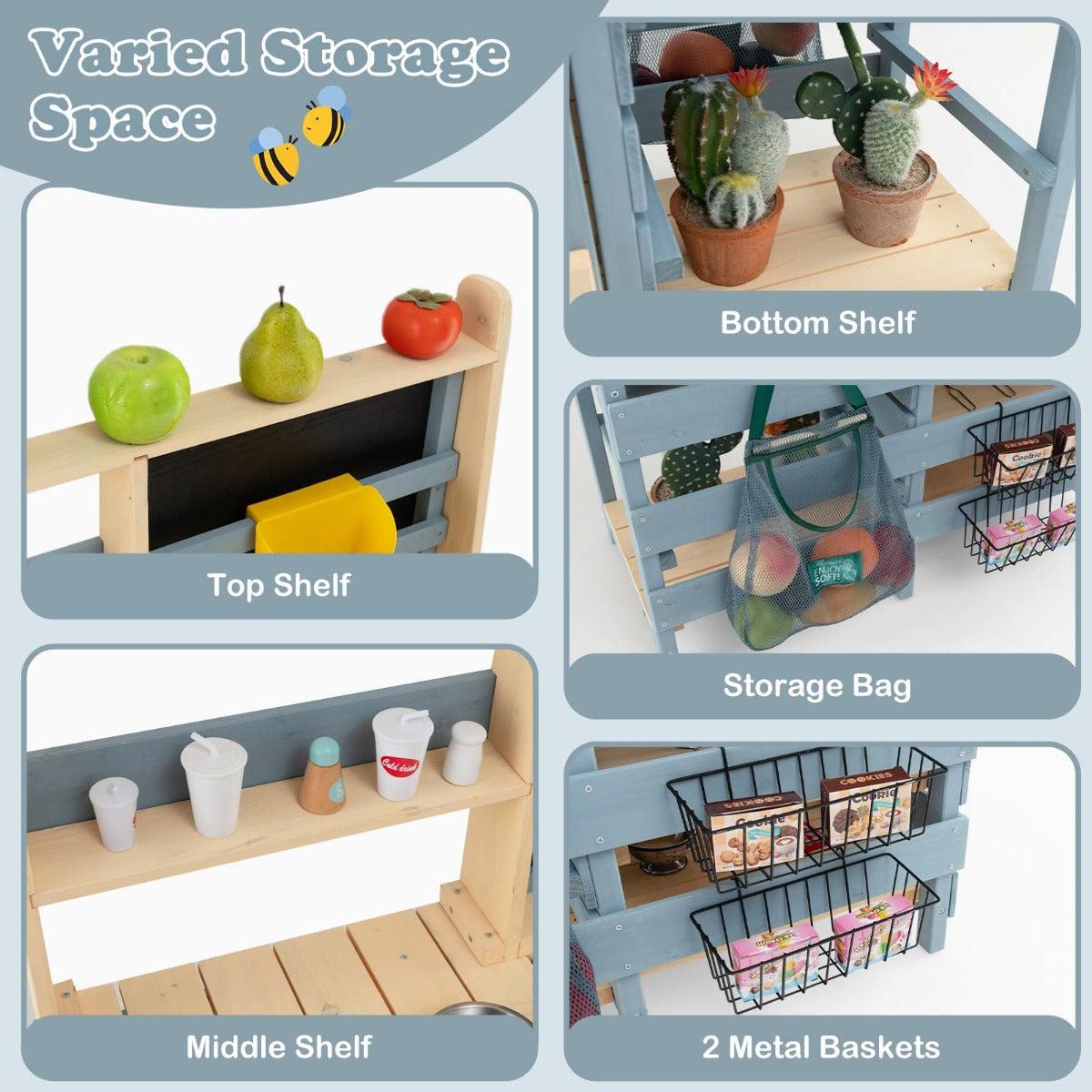 2 In 1 Kids Mud Kitchen & Grocery Store | Blue Fir Wood