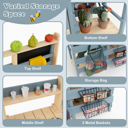 2 In 1 Kids Mud Kitchen & Grocery Store | Blue Fir Wood