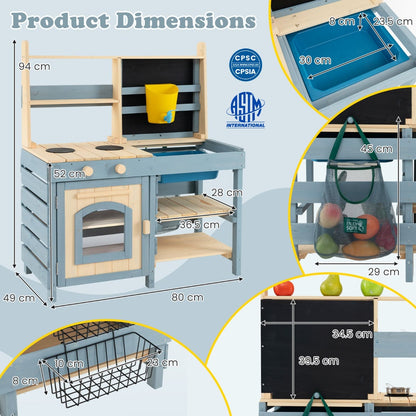 2 In 1 Kids Mud Kitchen & Grocery Store | Blue Fir Wood