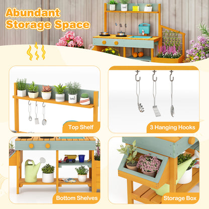 Wooden Outdoor Play Kitchen | Yellow with Planter Boxes & Faucet