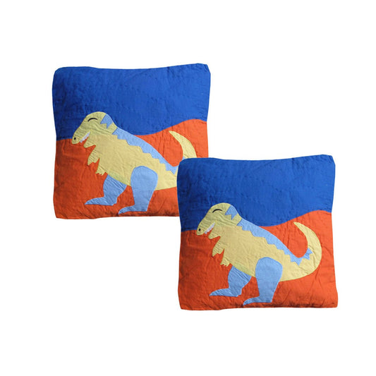 Dinosaur-themed quilted cushion covers designed for kids room decor, featuring playful embroidered details.