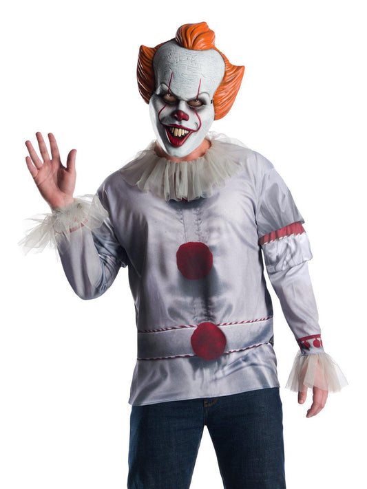 Pennywise It Movie Clown Costume Top and Mask for kids Halloween dress-up fun.