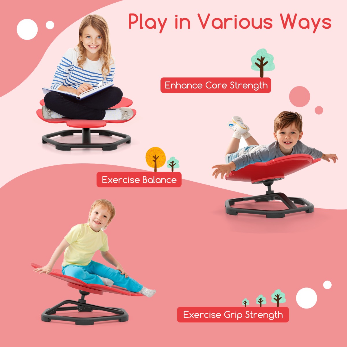 Kids Petal Swivel Chair 360° Spinning Sensory Seat | Red