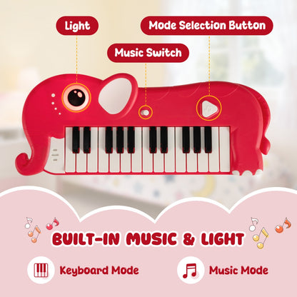 Red Elephant Piano Keyboard | 25 Keys Music Toy with Lights
