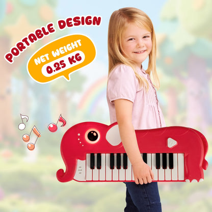 Red Elephant Piano Keyboard | 25 Keys Music Toy with Lights