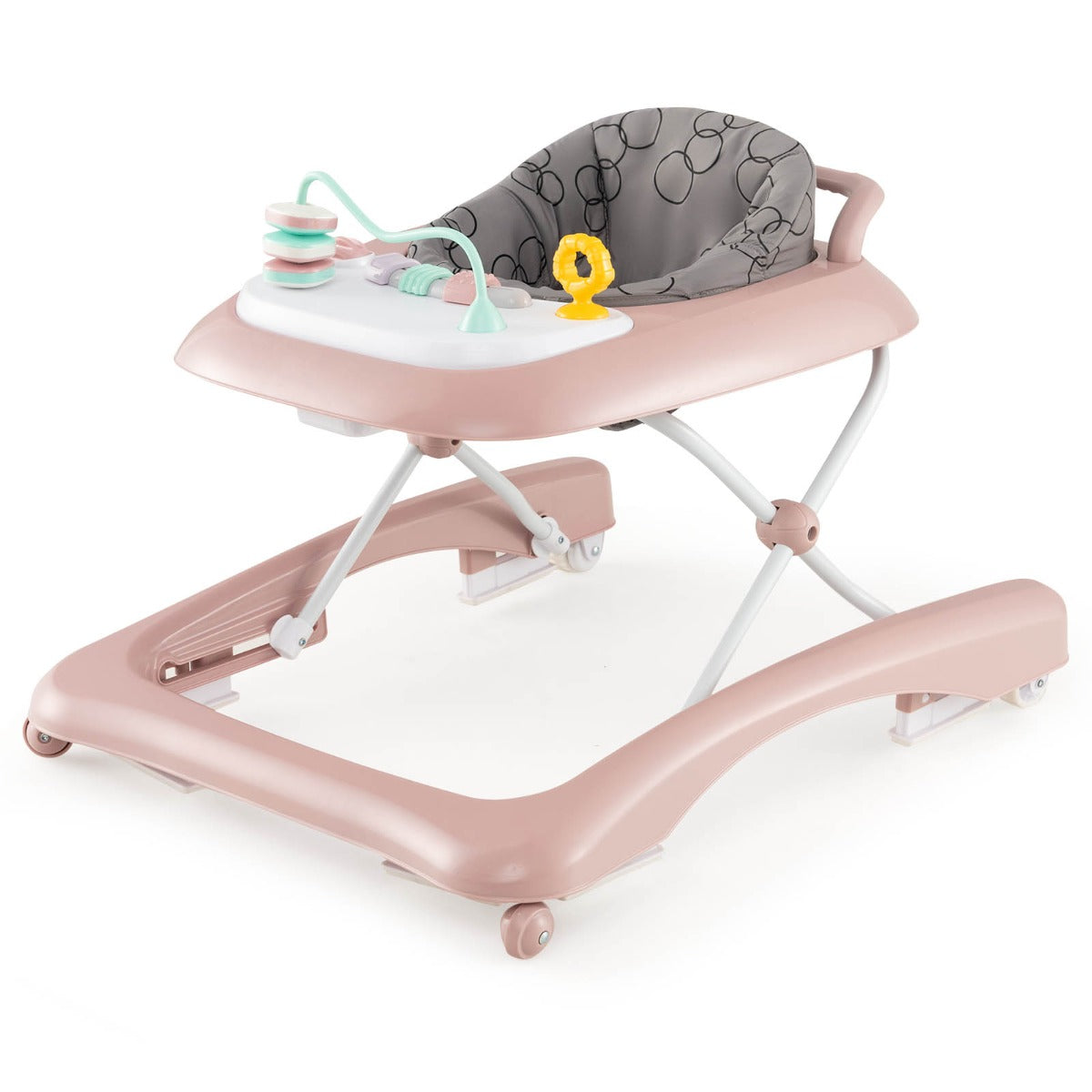 Pink 3-in-1 Baby Walker with Adjustable Height, Activity Center - Ideal for developmental play