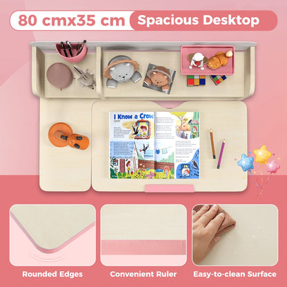 Pink Height Adjustable Kids Desk | Tilt Desktop 0-60° Ages 3-12