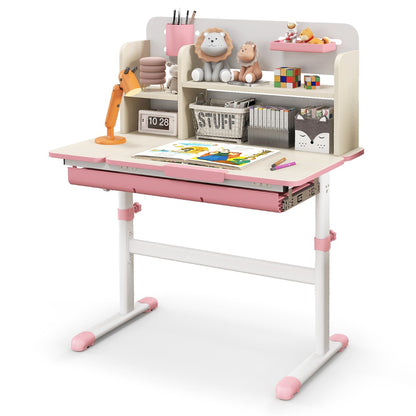 Pink Height Adjustable Kids Desk | Tilt Desktop 0-60° Ages 3-12