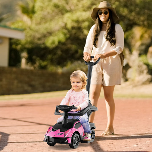 Pink Lamborghini push car for toddlers aged 12-36 months, offering 3-in-1 functionality.