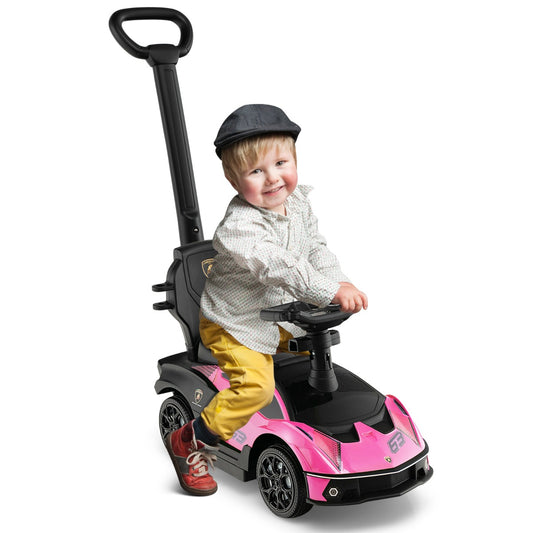 Pink 3-in-1 Licensed Lamborghini Ride On Push Car for Toddlers - Ages 12-36 Months