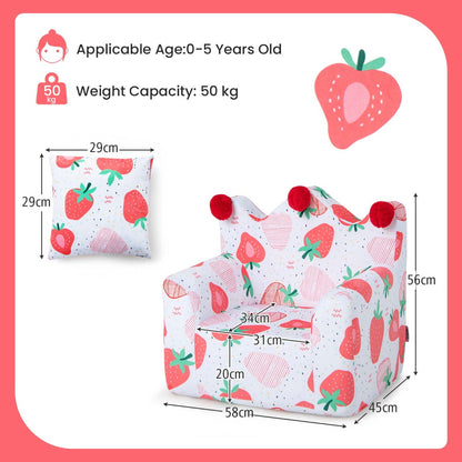 Strawberry Crown Kids Sofa | Soft Velvet Toddler Chair