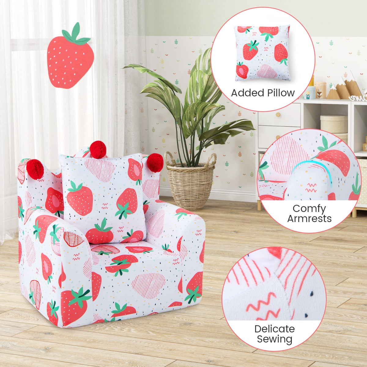 Strawberry Crown Kids Sofa | Soft Velvet Toddler Chair