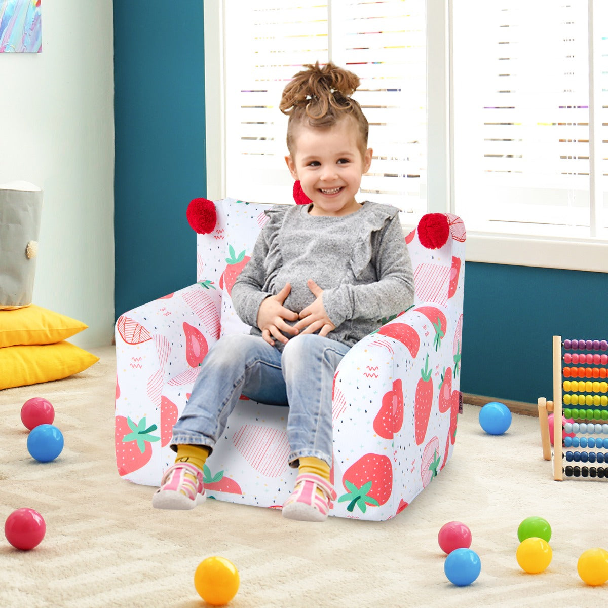 Strawberry Crown Kids Sofa | Soft Velvet Toddler Chair