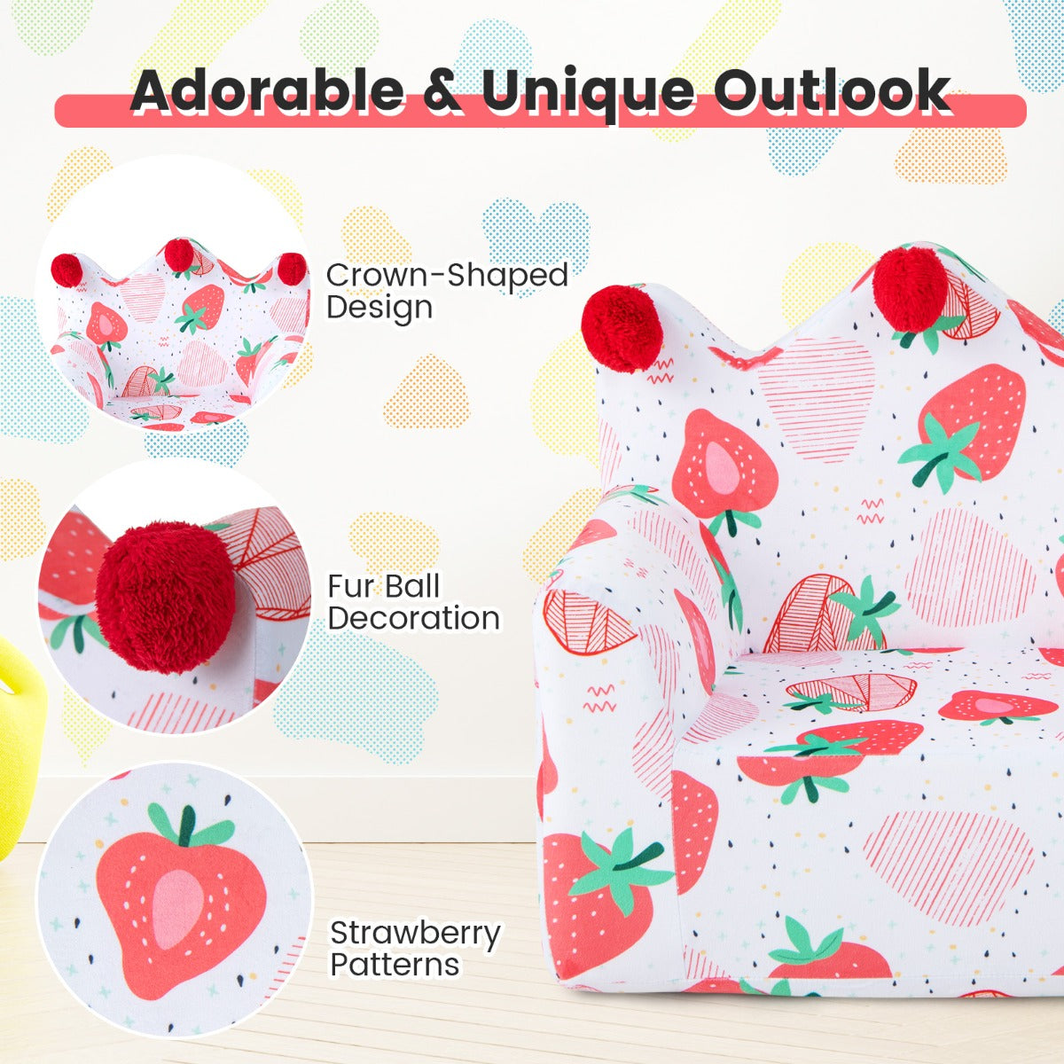 Strawberry Crown Kids Sofa | Soft Velvet Toddler Chair
