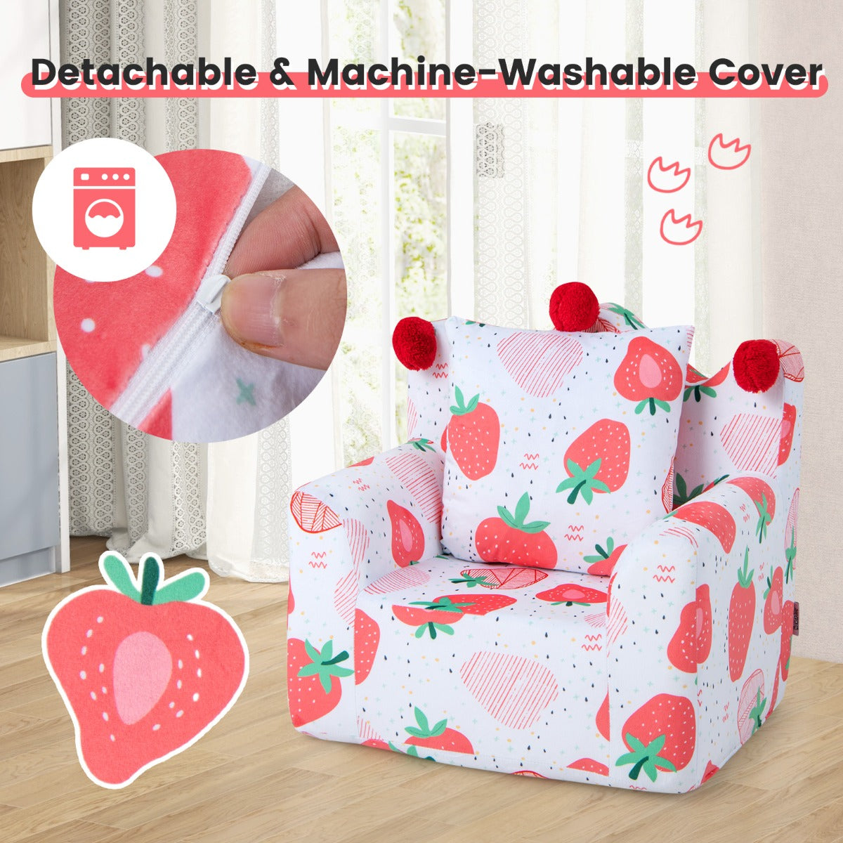 Strawberry Crown Kids Sofa | Soft Velvet Toddler Chair