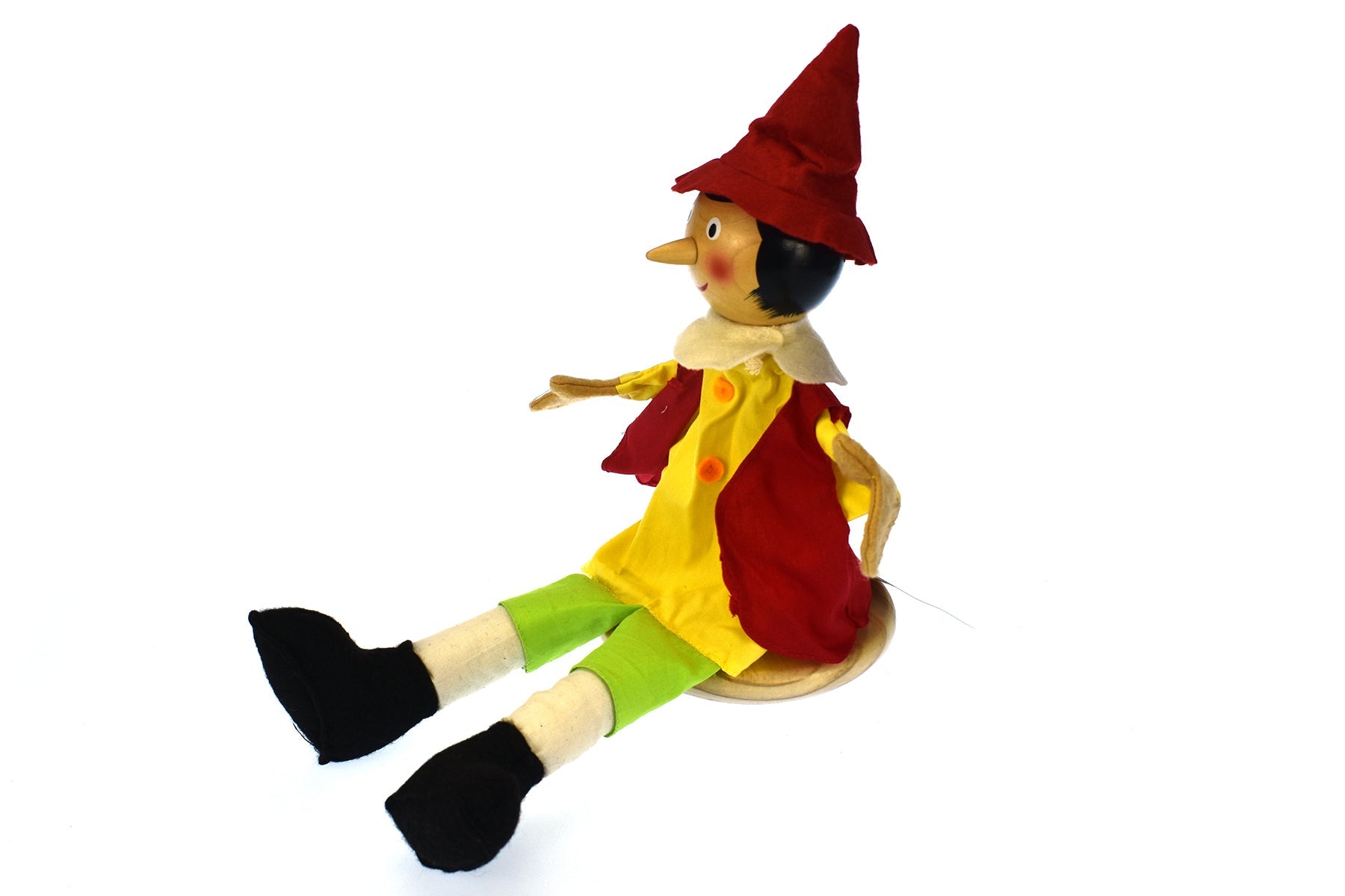 Colorful Pinocchio hand puppet toy for imaginative play, perfect for kids creative storytelling.