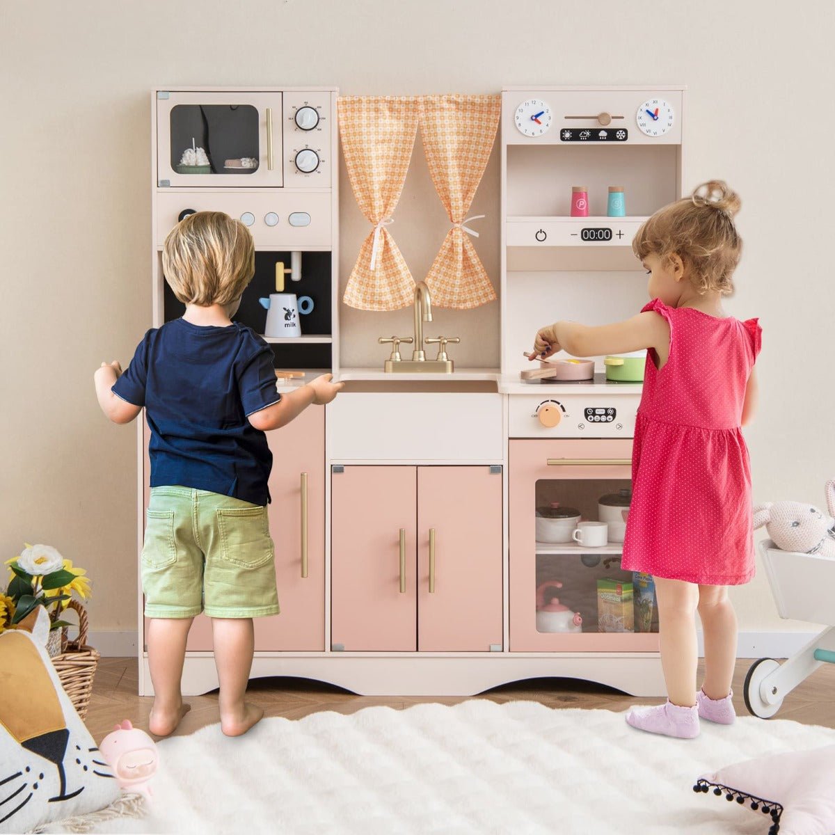 Play Chef's Modern Kitchen Set with Fridge, Coffee Machine Pink - Kids Mega Mart
