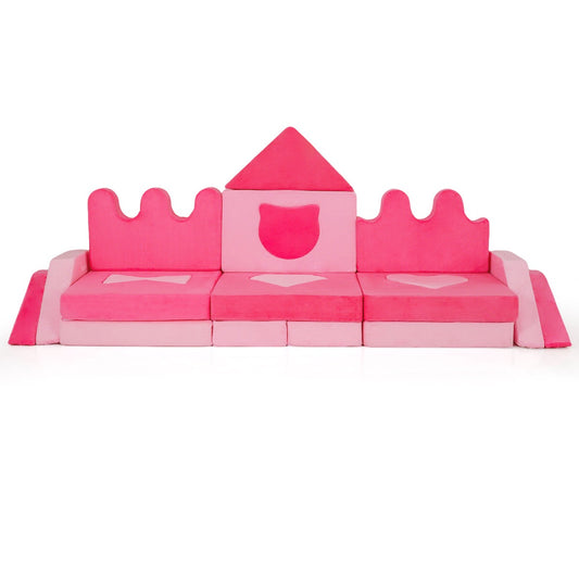14 Piece Kids Play Couch with High-Density Sponge and Detachable Covers-Pink