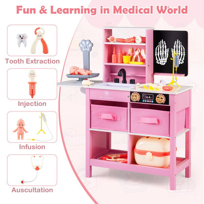 Pink Wood Doctor Playset | Blackboard Sink Scale Medical Toy
