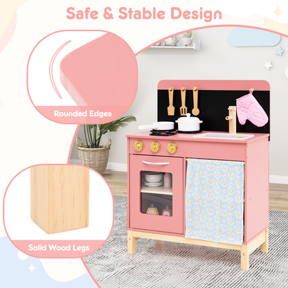 Pink Wooden Kitchen Playset | Cookware Accessories Included