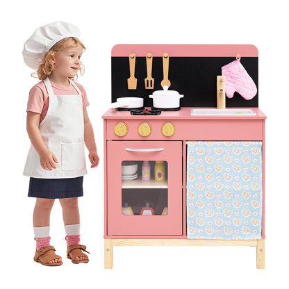 Pink Wooden Kitchen Playset | Cookware Accessories Included