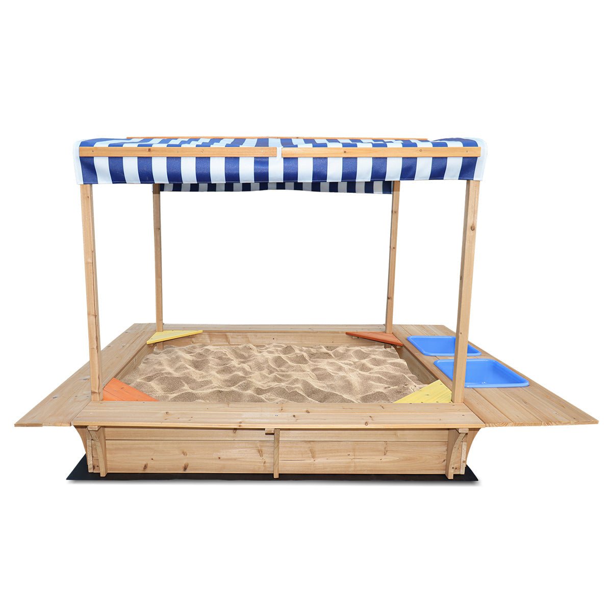 Lifespan Kids Playfort Sandpit with Canopy in Blue and White Stripe, perfect for backyard fun