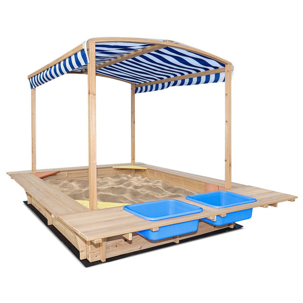 Playfort Sandpit with Canopy Blue and White Stripe - Kids Mega Mart