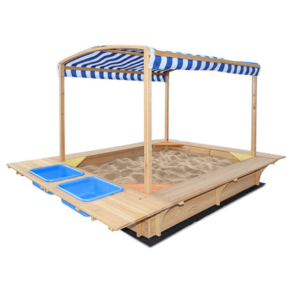 Lifespan Kids Playfort Sandpit with Canopy in Blue and White Stripe for backyard fun