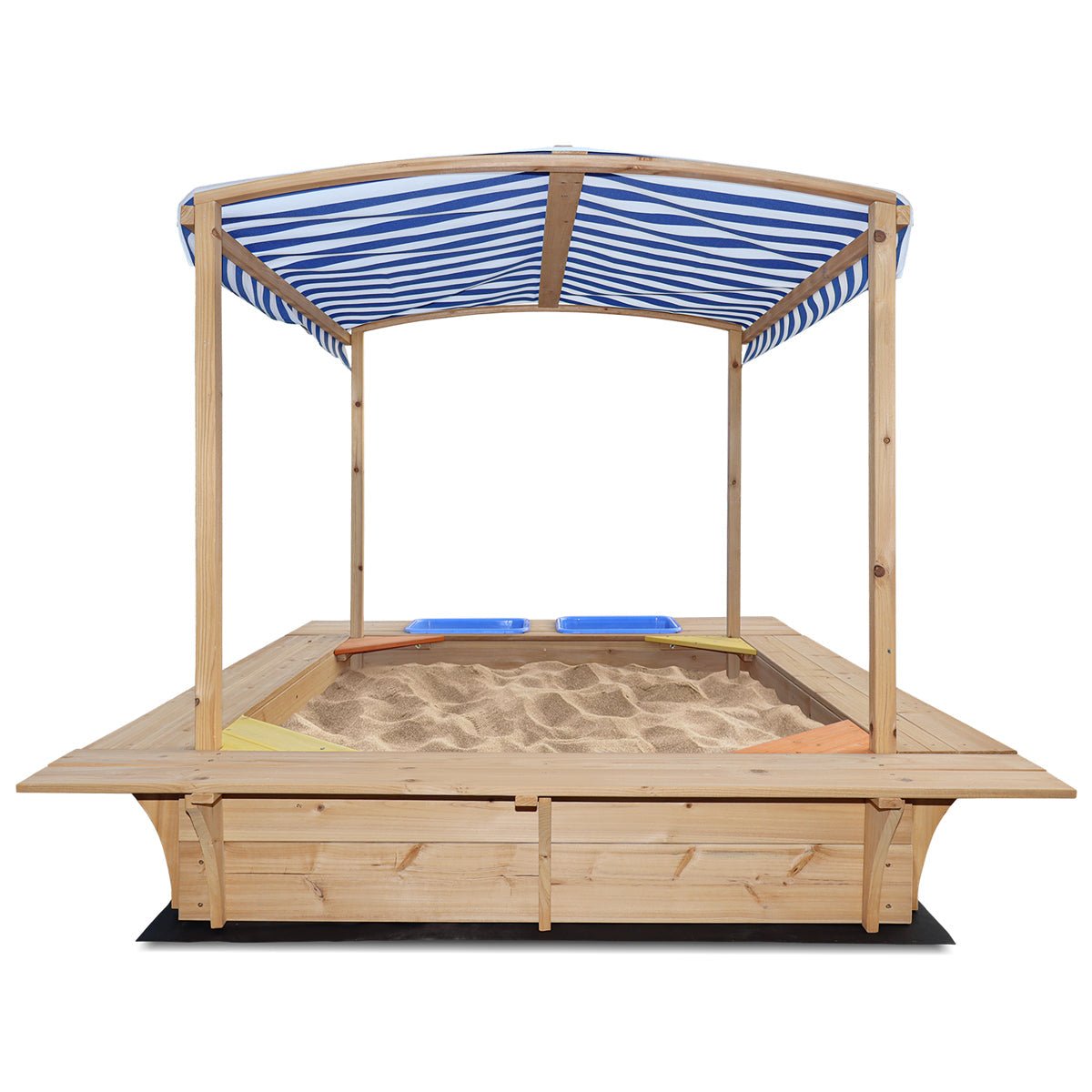 Lifespan Kids Playfort Sandpit | Blue and white stripe design with sun canopy for outdoor fun.