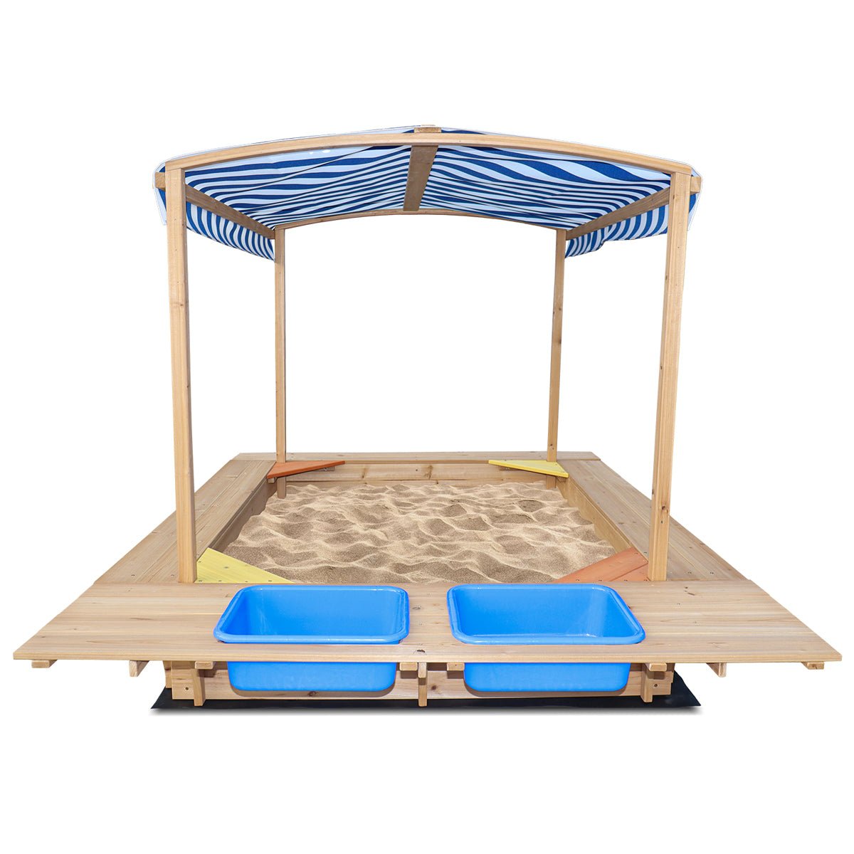 Lifespan Kids Playfort Sandpit with Canopy in Blue and White Stripe for backyard fun.