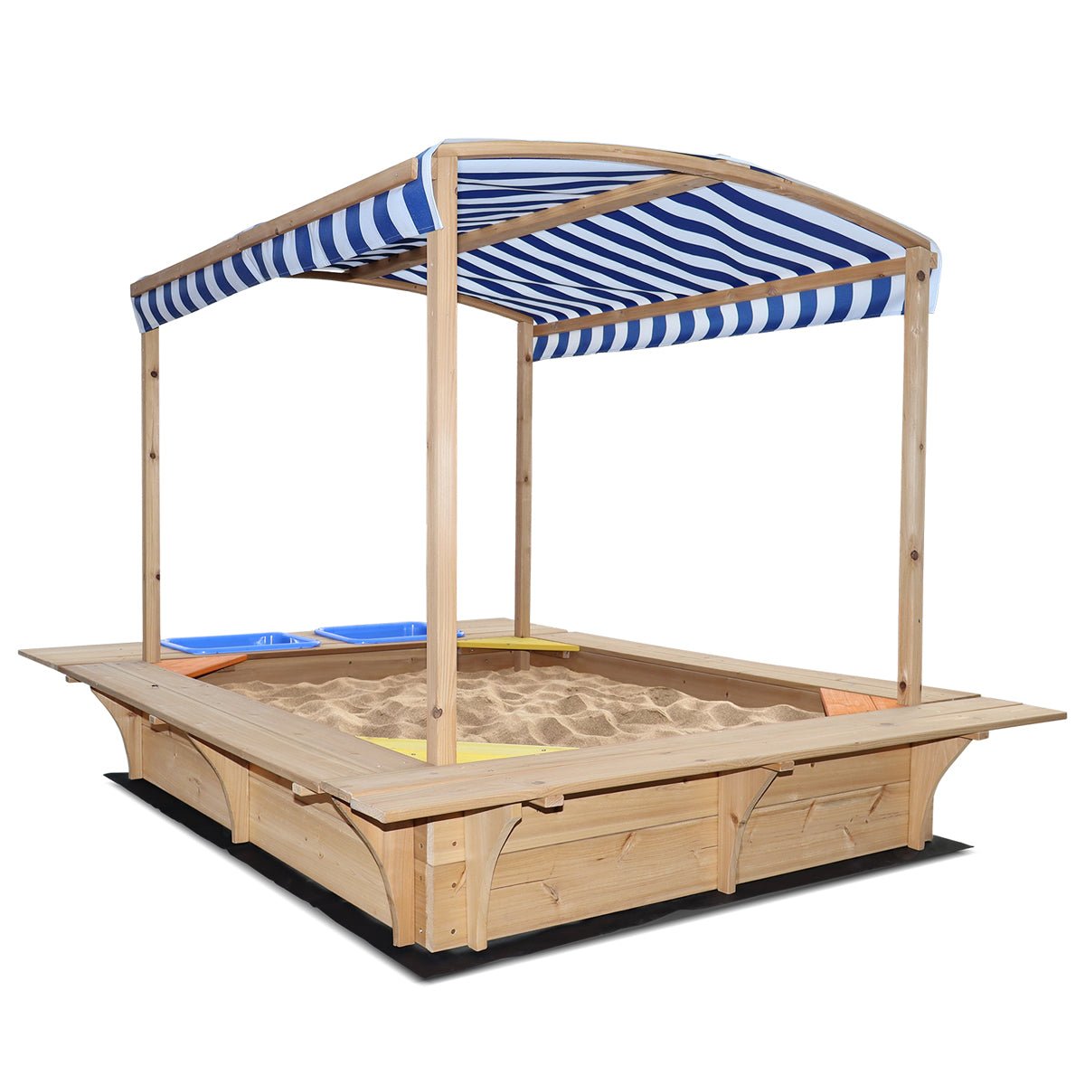 Lifespan Kids Playfort Sandpit with Canopy in blue and white stripes for outdoor play