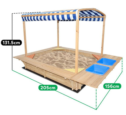 Lifespan Kids Playfort Sandpit with Canopy in Blue and White Stripe for backyard fun