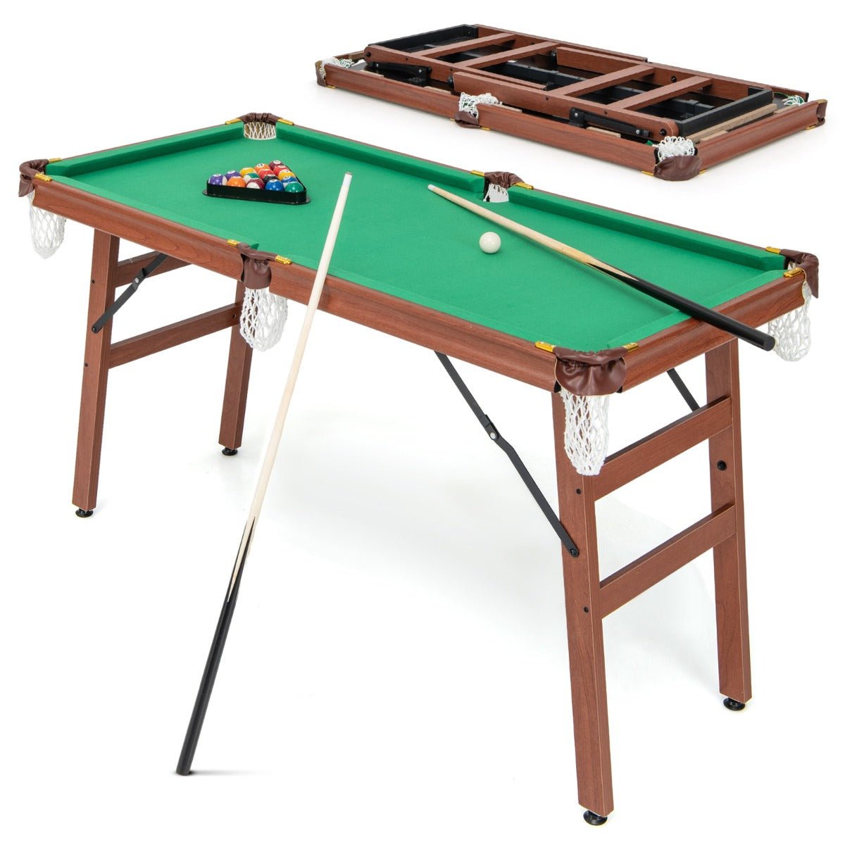 Portable, space-saving pool table for kids and family entertainment at home.