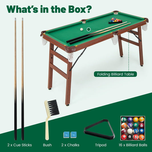 Foldable kids pool table for family fun, compact design ideal for game nights.