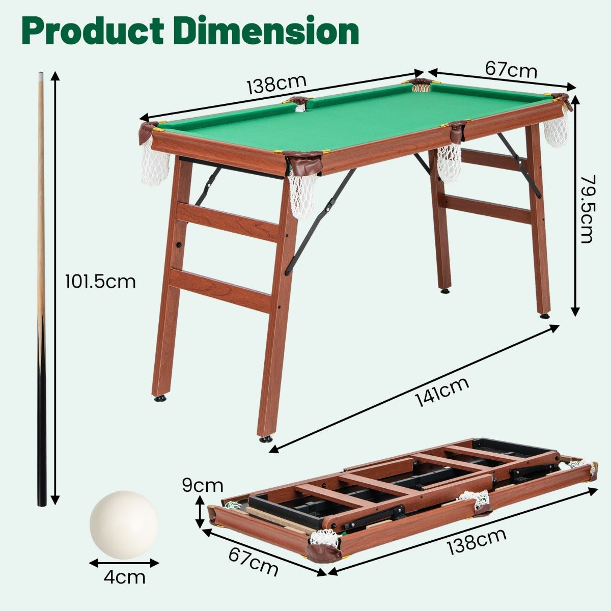 Compact folding pool table | Fun, space-saving game for kids and family entertainment at home