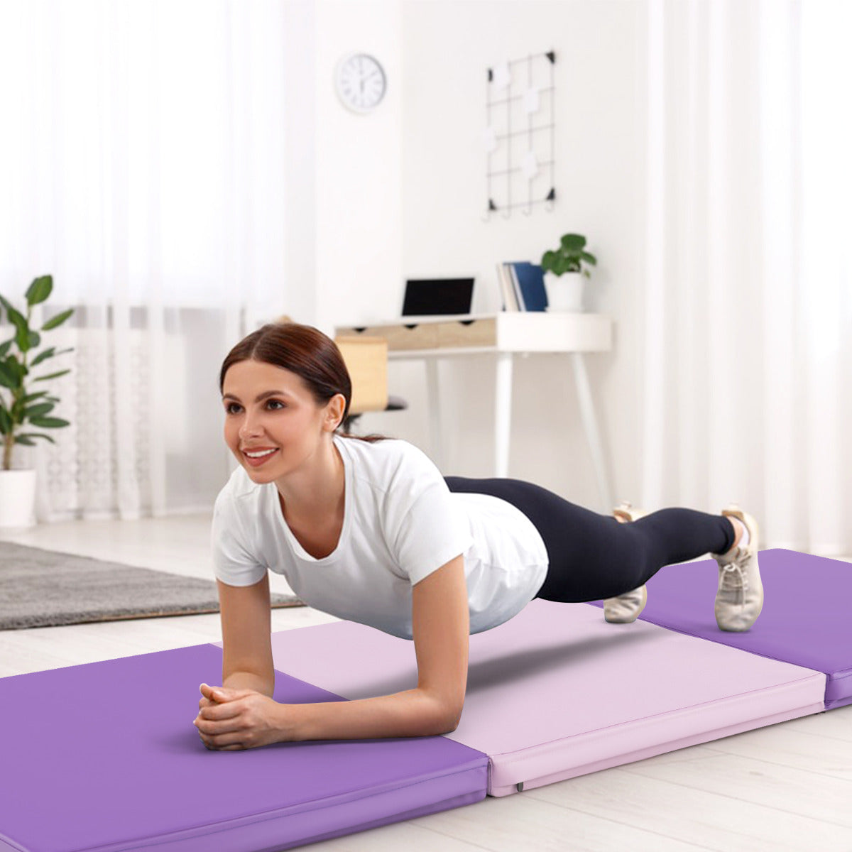 180x60cm 3-Fold Exercise Mat | Pink Purple | 2 Handles EPE Filler