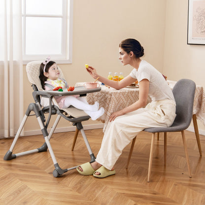 Costway  Portable Adjustable Highchair with Footrest and Detachable Tray-Beige