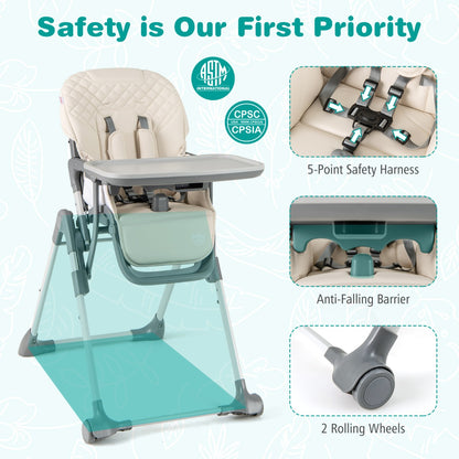 Portable Adjustable Highchair | Beige Multi-Use Seat with Wheels