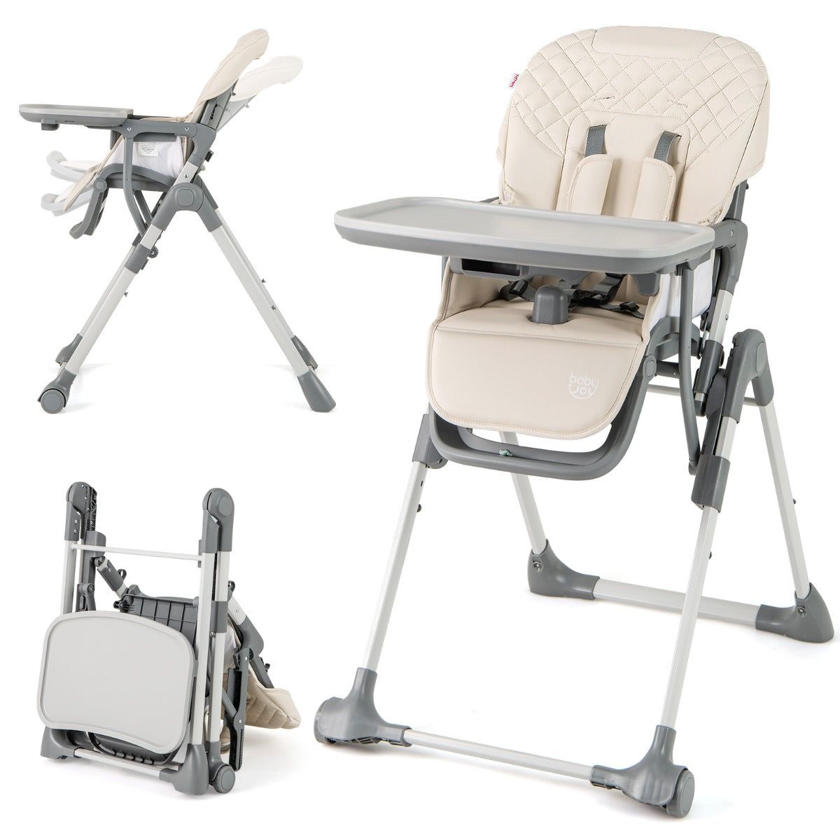 Portable Adjustable Highchair | Beige Multi-Use Seat with Wheels