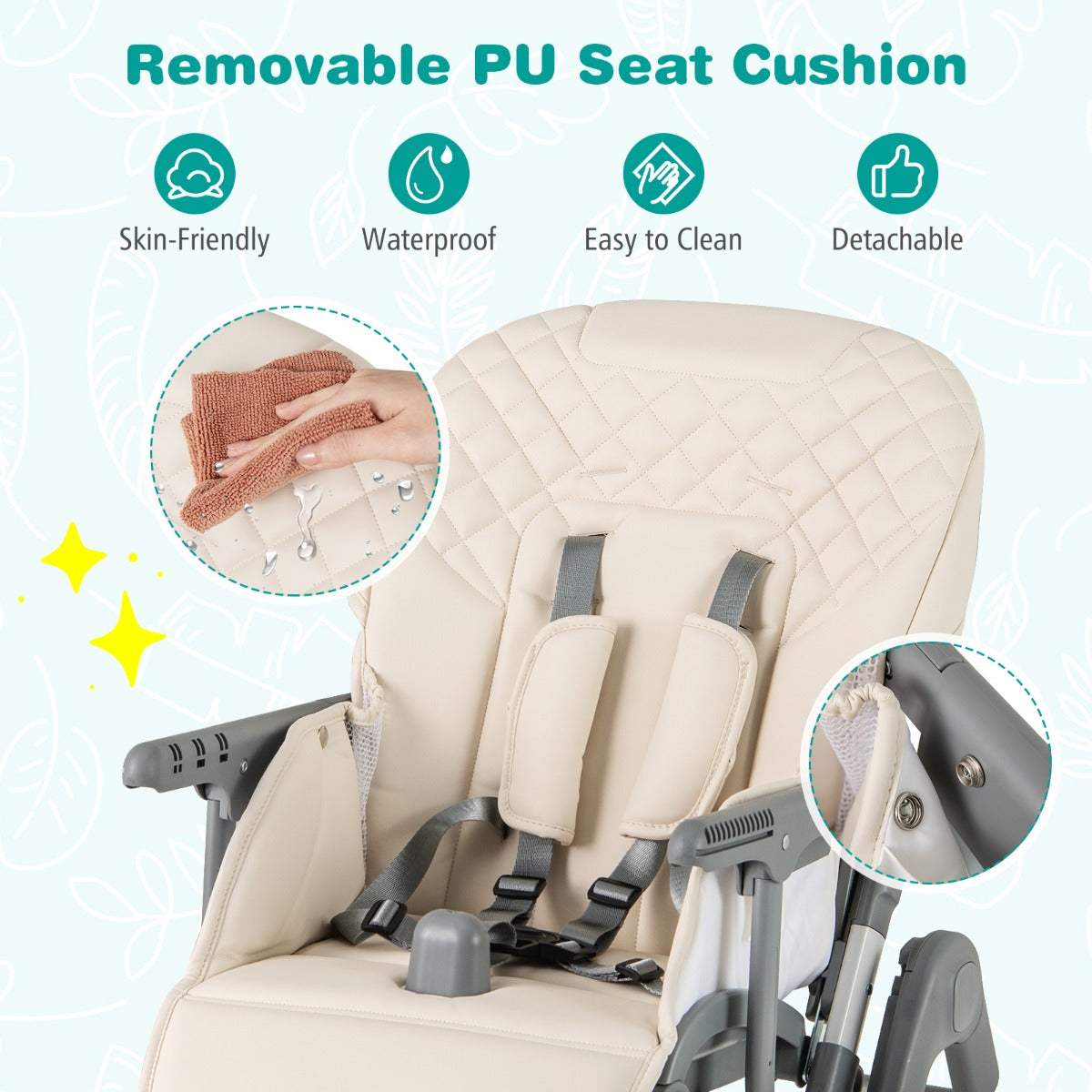 Portable Adjustable Highchair | Beige Multi-Use Seat with Wheels