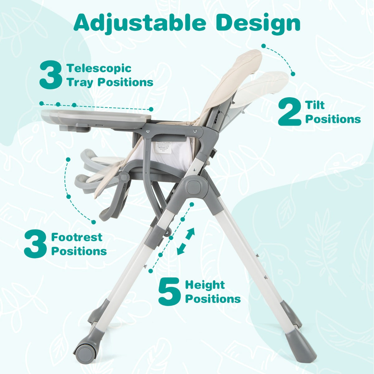 Portable Adjustable Highchair | Beige Multi-Use Seat with Wheels