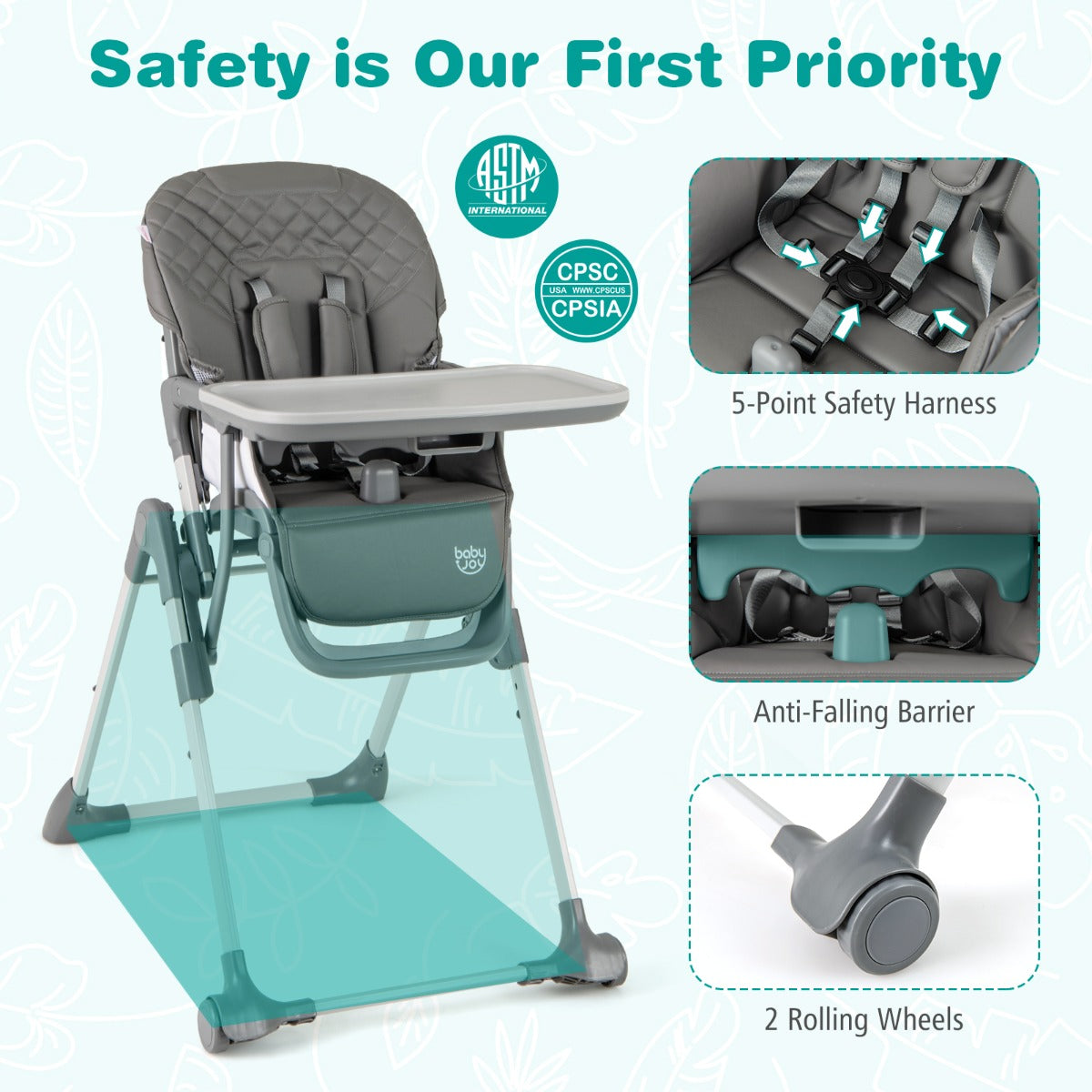 Portable Adjustable Highchair | Grey Multi-Position Comfort Seat