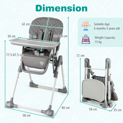 Portable Adjustable Highchair | Grey Multi-Position Comfort Seat