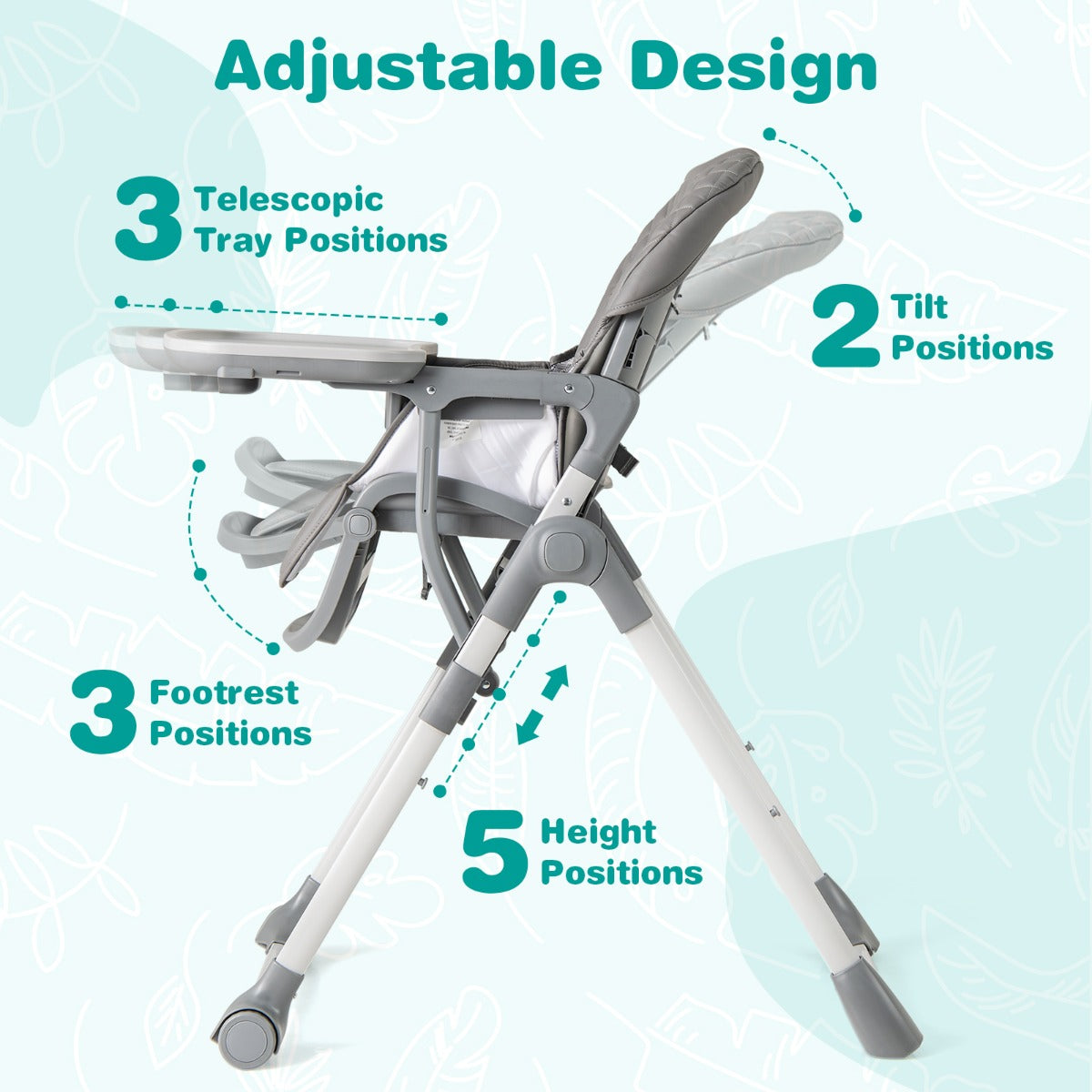 Portable Adjustable Highchair | Grey Multi-Position Comfort Seat